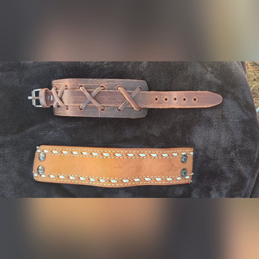 Set of Two Leather Cuff Bracelets - Picture 2 of 6